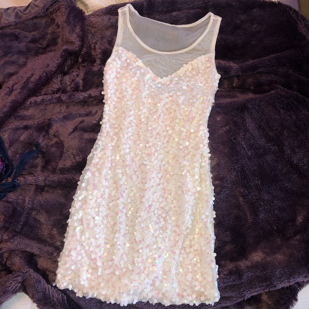 Sequined white mini dress